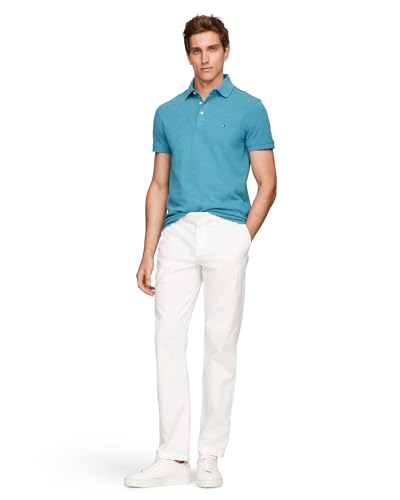 Image of Tommy Hilfiger Men's Short Sleeve Polo Shirts in Slim Fit with Stretch and Organic Pique Cotton