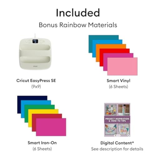 Image of Cricut Explore 5 Essential Bundle with Rainbow Sampler + EasyPress 9x9 | Cutting Machine for T-Shirts, Stickers & Custom Apparel - Includes Smart Vinyl & Iron-On, Heat Press & 400+ Project Ideas