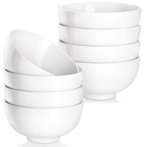 Image of MALACASA 14 Oz Small Ceramic Bowls Set of 8, White Porcelain Bowl for Rice | Perfect for children, dessrt, Side dishes, rice, & ice cream; scratch-resistant, stackable, microwave, oven & dishwasher safe