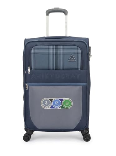 Image of VIP Aristocrat Softsided Polyster 8 Wheels Spinner Luggage with Premium Fabric,Jumbo Sizw,Spacious Interior,Expander and 3 Years International Warranty (Blue, Cabin | 57 CM | Small)