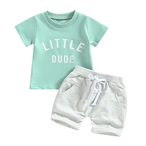 Image of YINGISFITM Toddler Baby Boy Clothes Letter Short Sleeve T Shirt Top Boys Shorts with Pocket Cute Summer Outfit 2Pcs Set