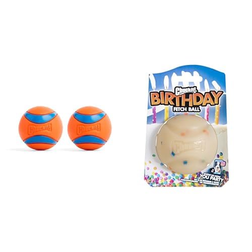 Chuckit Ultra Ball Birthday Ball Dog Toy Bundle - Medium 2 5-inch Diameter Fetch Balls for Dogs 20-60