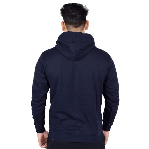 Image of Teemoods Solid Hooded Sweatshirt for Men - Regular Fit Fleece Pullover Hoodie with Front Pocket, Long Sleeve Casual Blouson Top - Black, Navy, and Grey