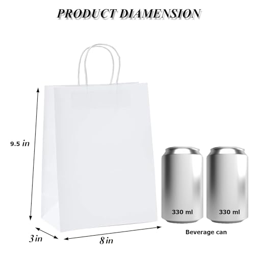 Image of Aakriti White Craft Paper Gift Bags with Handles - Small Shopping Bags for Boutiques, Retail Stores, Merchandise, Small Business, Party Favors & Gift Packaging - Recyclable & Eco-Friendly Bulk Pack (8 inch x 3 inch x 9.5 inch, 25 Pcs)