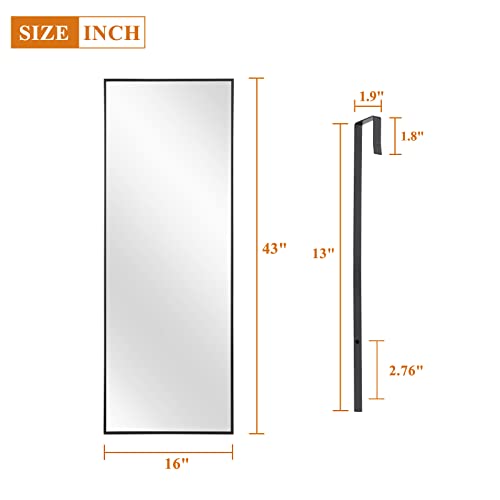 Image of NeuType Over The Door Mirror Full Length Mirror Hanging Over Door or Leaning Against Wall or Mounted On Wall, Aluminum Alloy Frame,Metal Hanger, 43 inchx16 inch, Black