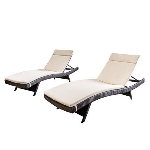 Christopher Knight Home Salem Outdoor Wicker Adjustable Chaise Lounges with Cushions, 2-Pcs Set, Multibrown / Beige