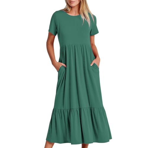 Prime of Day Angebote 2025 Sommerkleid Damen Mittellange Elegante Plissiertes Lagenkleid Fließende Maxikleid Rüschen Saum A-Linien Kleider Hohe...
