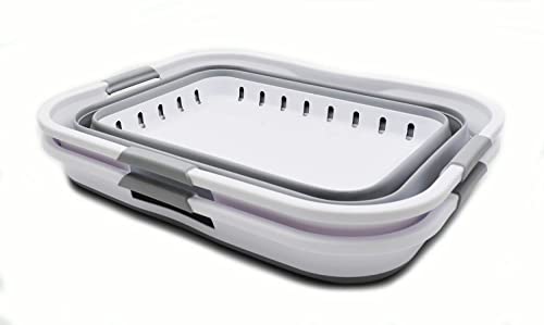 Image of SAMMART 42L (11 gallon) Collapsible Plastic Laundry Basket - Foldable Pop Up Storage Container /Organizer - Portable Basket - Space Saving Hamper /Basket (2, White /Grey)