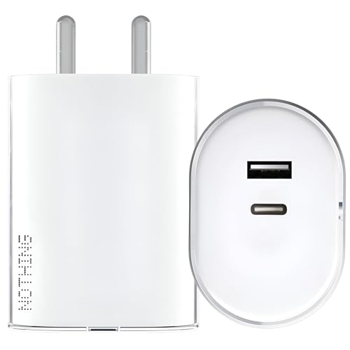 Image of Nothing 45W Dual Port Type-C Rapid Charger Adapter, Compatible with Nothing Phone 2 /2A, CMF Phone 1, Laptops, and More, Supports 18W USB-A for Android Mobiles, Earbuds, Tablets - White