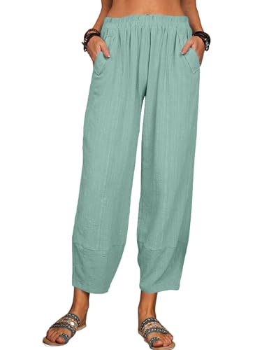 Women’s Loose Casual Wide Leg Pants Loose Lightweight Comfy Elastic Waist Lantern Tapered Cropped Trousers with Pockets