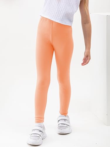 Elastic Waistband Leggings for Girls,6 Pack Roll Waist Leggings for Kids Girls Solid/Printed Pants3