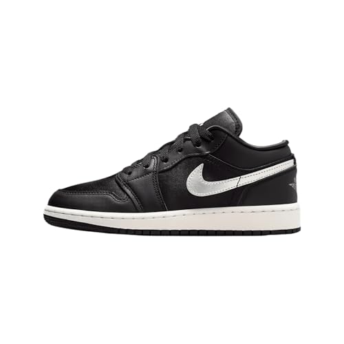 Air Jordan 1 Low SE Big Kids' Shoes (FZ3921-001, Black/Sail/Metallic Gold/Metallic Silver) Size 5