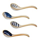KOCKSHION 4 Cucharas de Sopa Asiáticas de Porcelana Estilo Japonés Diseño Delicado y Acabado Elegante para Comidas y Celebraciones como Cumpleaños o Navidad