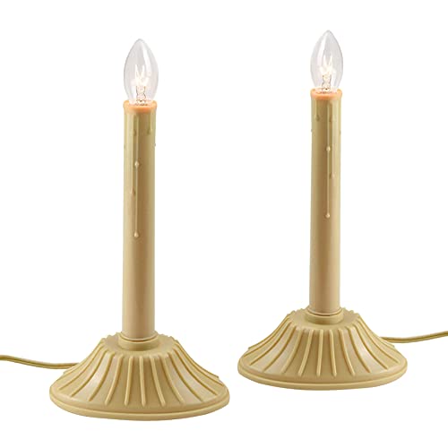 2 Pack Christmas Electric Window Candles, Christmas Window Candles with 4 C7 Clear Bulbs(2 Spare), Plug in Ivory Candle Lamp for Window Home Table Party Christmas Decoration