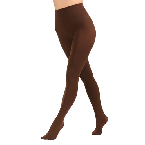Paralinda Women's 80 Denier Solid Color Opaque Tights, High Waist Footed Pantyhose (Coffee, L/XL)