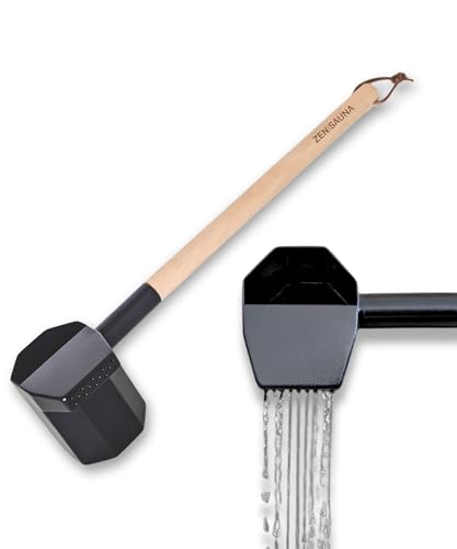 Saunakelle aus Edelstahl und Holz mit Regen-Funktion - 330ml - Perfekt für den Sauna Aufguss | Erzeugt sanften Regen | Zubehör für Sauna & Gartensauna