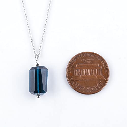 Aa Genuine London Blue Topaz Gemstone Pendant Necklace, Rough Stones, 925 Sterling Silver, Rhodium Plated, Chakra Healing Crystals, December Birthstone, Women Jewelry, Christmas Gift, 18" #TOP2