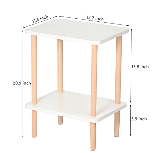 Exilot 2-Tier Side Table Tall End Table With Storage Rack Wooden Nightstand Bedside Table For Living Room Bedroom Office No-Tool Assembly (White). #TOP5