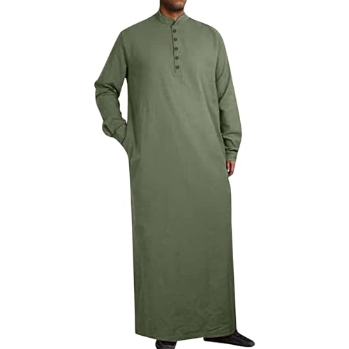 Generic Robes For Men Big and Tall Kaftan Men Thobe with Pocket Muslim Stand Up Collar Men Thobe Long Sleeve Kaftan Thobe