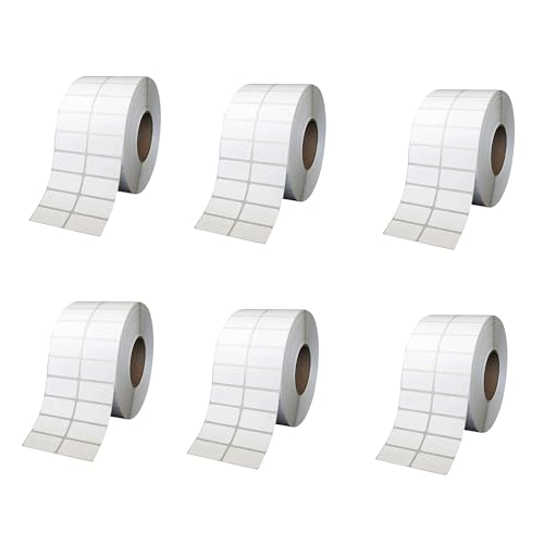 Image of True-Ally 38x25mm Barcode Labels /Stickers, Chromo Plain White Sticker, 1 Inch Core, Inside Winding, No Gap, 2-Up, Strong Adhesive 4000 Labels /Roll - Compatible with Zebra, TSC, WEP (Pack of 6)
