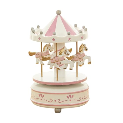 de música carrusel 105x170 mm - Caballo giratorio de madera PP | de melodía mecánica | Decoración de pastel de sueño ligero musical | Regalo niños adultos hijas cónyuges | enrollador manu