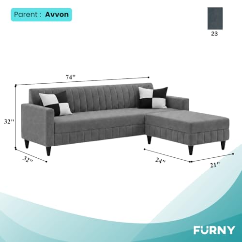 Image of FURNY Gracina 4 Seater L Shape Sofa Set with Movable Ottoman | Flexible Left or Right Layout | Plush Velvet Fabric (Dark Grey) | Perfect for Living Room, Guest Room & Office