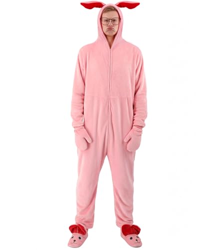 Poboola Christmas Pink Bunny Suit Story Costume Adult Xmas Unisex Union Pajama Halloween Cosplay Costumes M/L