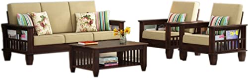 Image of Swangia Art Solid Sheesham Wood Sofa Set 5 Seater For Living Room | Wooden 5-Person Sofa Set For Home Office | 3+1+1 Sofa Sets For Living Room | Five Seater Sofa With Storage | Rosewood, Walnut Finish