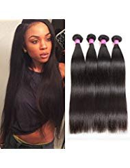 ISEE Hair 8A Malaysian Virgin Straight Hair 4 Bundles 100% Unprocessed Human Hair Weave Bundles Human Hair Extensions 4 Bundles Deal Natural Black 24 24 26 26inches