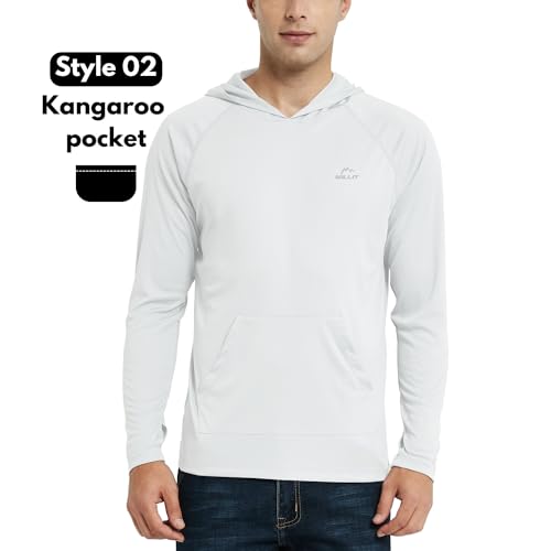 Image of Willit Men's UPF 50+ Sun Protection Hoodie Shirt Long Sleeve Rash Guard Fishing SPF Outdoor UV Shirt Lightweight Pocket, White, Large