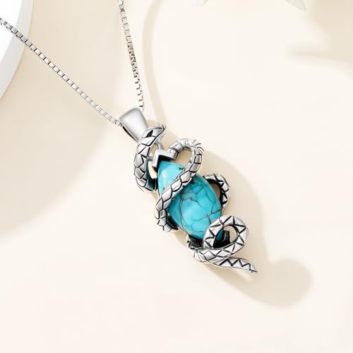 Genuine Turquoise Snake Necklace for Women, Sterling Silver Vintage Native American Western Jewelry Birthdays Gift3