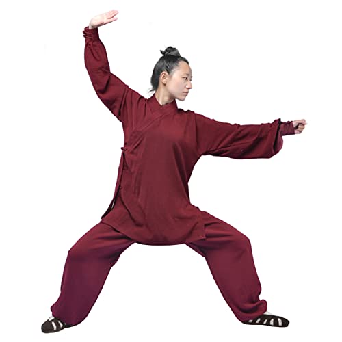 Tai Chi Uniform - Chinese Traditional Clothing Women's Men's Cotton Linen Martial Arts Wing Chun Shaolin Kung Fu Training Tai Chi Suits Claret-XXL
