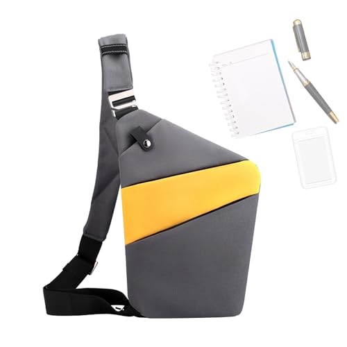 a tracolla da uomo sottile borsa a da viaggio casual da petto per ciclismo shopping appuntamenti viaggi in uscita grigio con giallo Refer to description