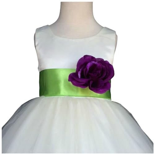 Ivory Mixed Rose Petal Satin Tulle Flower Girl Dress Wedding Pageant3