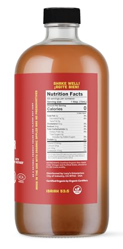Lucy's Family Owned - USDA Organic NonGMO Raw Apple Cider Vinegar, Unfiltered, Unpasteurized, With the Mother, 34 oz. Glass Bottle (Pack of 2)