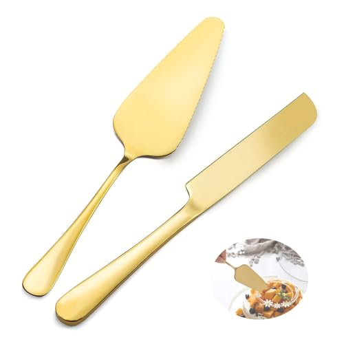 NIYATA 2Pcs Pelle a Tarte Dorée, Couteau et Serveur de Gâteau de Mariage,Pelle et Couteau Gateau Mariage,Pelle a Tarte pour Mariage,Fête,Anniversaire
