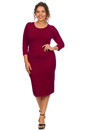 Image of ICONOFLASH Women's 3 /4 Sleeves Midi Bodycon Dress Crew Neck Fitted Dresses with Plus Size Options
