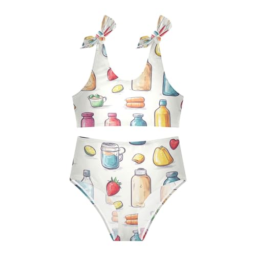 Bottles Lemon Colorful Hearts Strawberry Girls Tankini Swimsuit Kids Bikini Sets 2 Pcs Bathing Suit 3T3