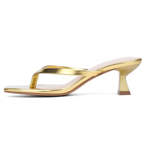 Image of Goderci Kitten Flip Flop Thong Low Heels for Women Square Open Toe Slip On Heeled Sandals