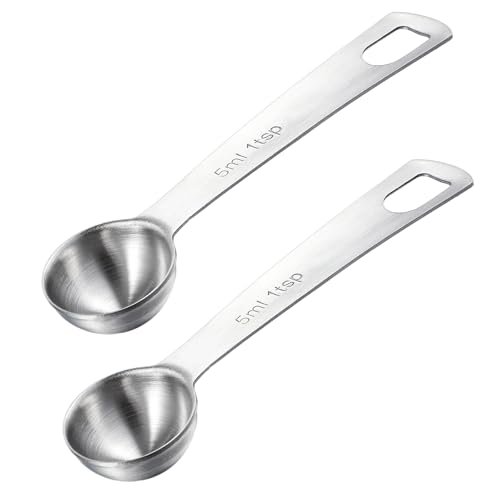 2 Pcs 1 Teaspoon Scoop Measuring Spoon Stainless Steel Teaspoons (5ml) Coffee Scoop and Tablespoon Measuring Spoon Metal Kitchen Gadgets for Cooking and Baking