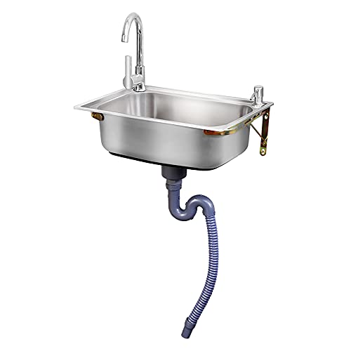 Lavello da parete in acciaio inox 304 commerciale singola vasca salvaspazio piccolo bagno lavastoviglie lavello con staffa design semplice per la casa (53 x 38 x 15 cm)