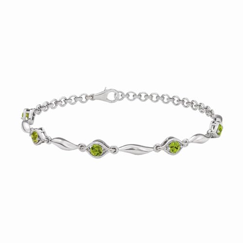 Shop LC Peridot Birthstone Bracelets for women in 925 Sterling Silver Bracelet 7.25 Inches Bolo Link Chain Bracelets Infinity Jewelry Birthday Gifts for Women