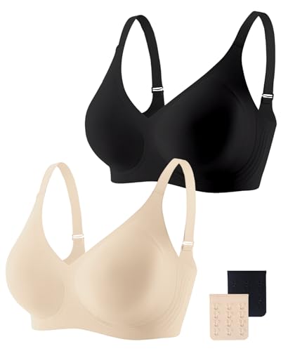 Image of Gailife Smooth Wireless Jelly Bras for Women No Underwire Seamless Push Up Bra Full Coverage Soft Suppor Tshirt Bralettes -BK /ND,XXL