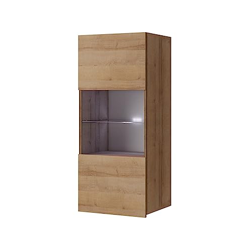 Lomadox Wohnwand Anbauwand Eiche Nb. 4-teilig Modern, mit 1 Hängevitrine mit Beleuchtung, 1 Stauraumschrank, 1 Highboard, 1 TV-Lowboard – Bild 6