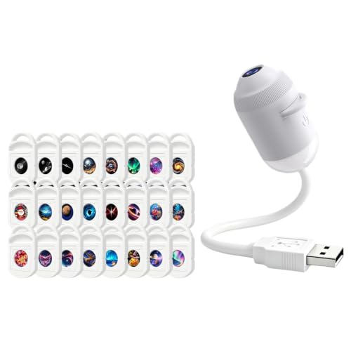 Genérico Proyector Cielo Estrellado | Lámpara USB con Intensidad Ajustable | Proyector Galáctico Estelar Giratorio 360° con 24 Diapositivas | para Coche Hogar Salón Dormitorio Hotel Camping (blanco)