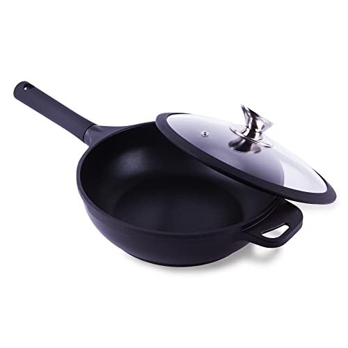 La Moustache - Sartén Profunda de Aluminio Ø 24 cm, Tapa de Cristal, Revestimiento de...