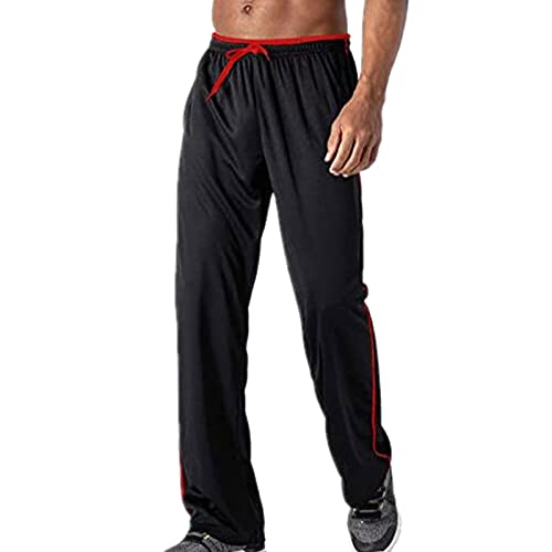 XVSSAA Men's Yoga Sweatpants Open Bottom Joggers Straight Leg Running Casual Loose Fit Athletic Pants with Pockets Black