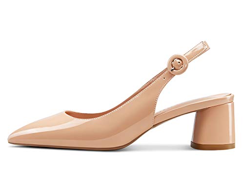 Escarpins femme slingback Castamere beige nu vernis avec sandales talon bloc 5cm pointure 44