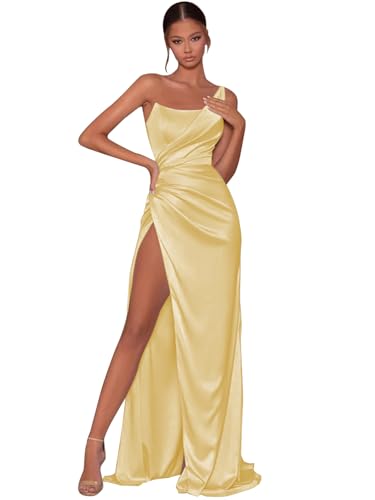 Women's One Shoulder Prom Dress Long Sarin Bridesmaid Dress with Slit Mermaid Evening Formal Gown