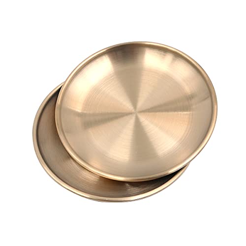 Tiardey 2 Pezzi Vassoio in Acciaio Inossidabile Piatto Dorato Cosmetici Organizer per Gioielli Vassoio per Asciugamani Vassoio portaoggetti Vassoio per Piatti Vassoio (Vassoio Rotondo Dorato)